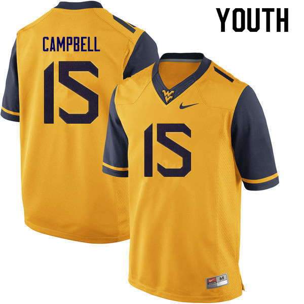 Youth #15 George Campbell West Virginia Mountaineers College Football Jerseys Sale-Gold - Click Image to Close